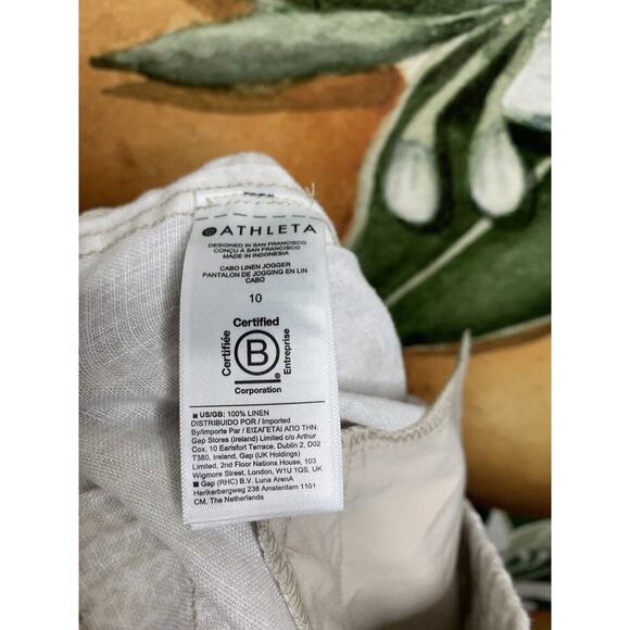 Athleta Cabo Linen Pants Size 10 Cheetah Drawstring Jogger Beige - Picture 2 of 7